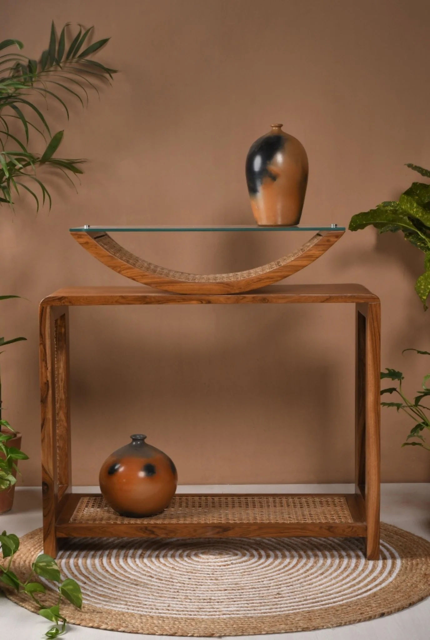 Arch Cane Teakwood Console Table (Shipping Only In India)