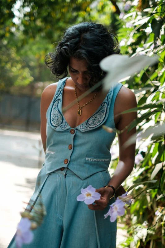 Handloom Denim Koti Waistcoat - Image 3