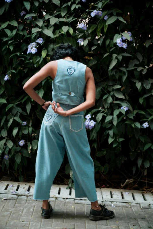 Handloom Denim Pleated Trousers - Image 3
