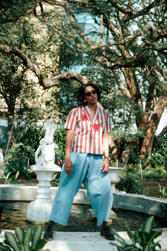 Handloom Denim Pleated Trousers - Image 4