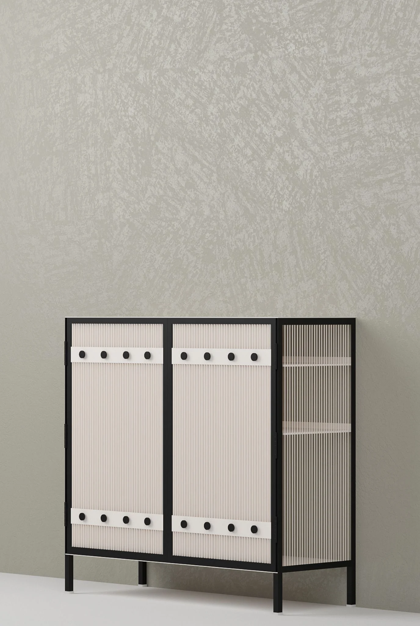 Metro Bar Metal Cabinet In Ivory and Matt Black