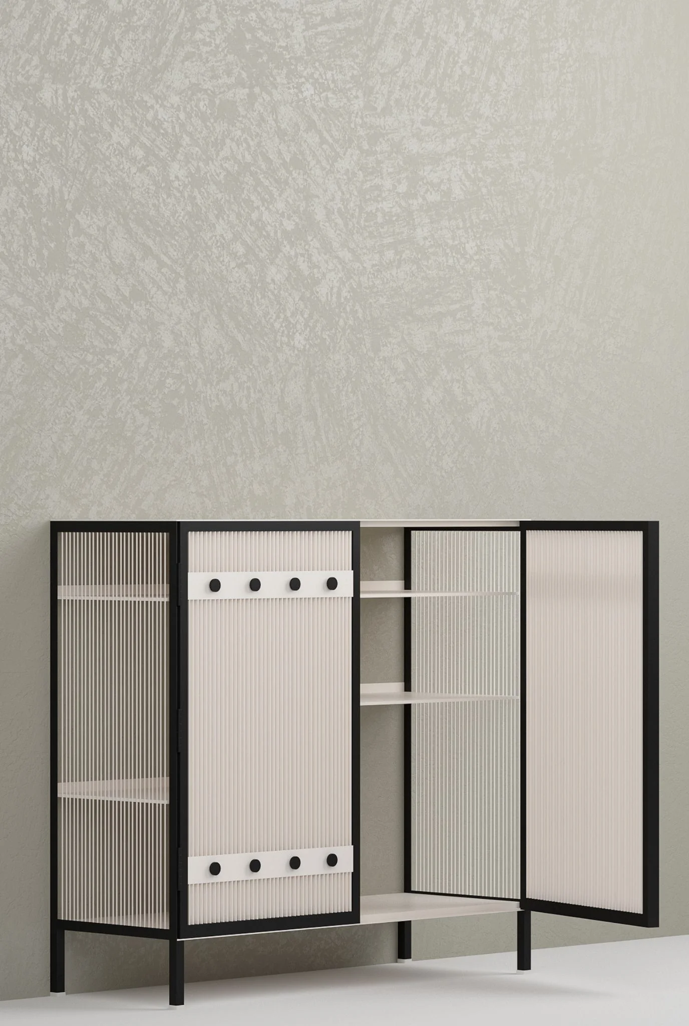 Metro Bar Metal Cabinet In Ivory and Matt Black - Image 5