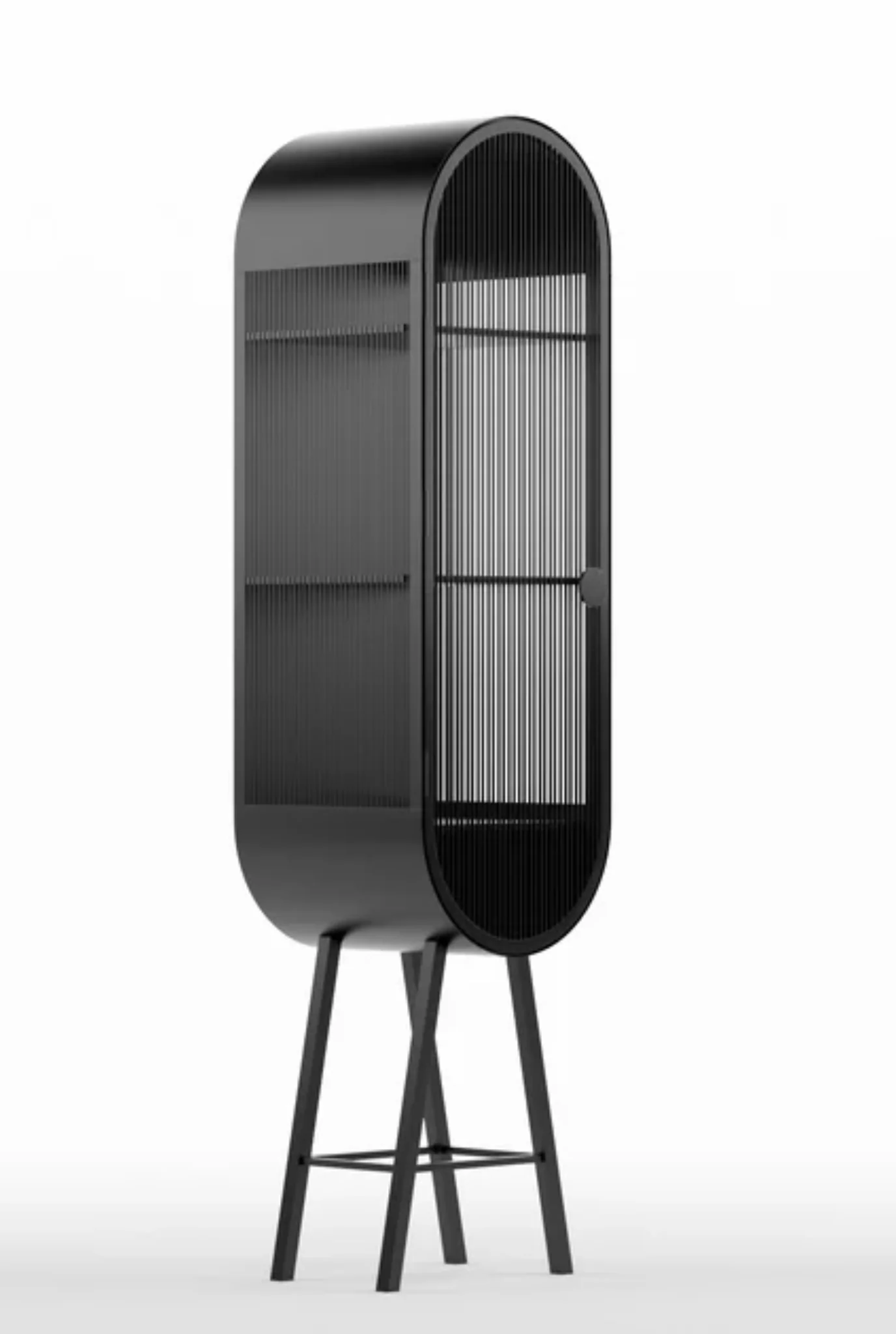 Oval Metal Cabinet with Internal Shelves for Storage/Bar in Matt Black/Oxford Blue - Image 5