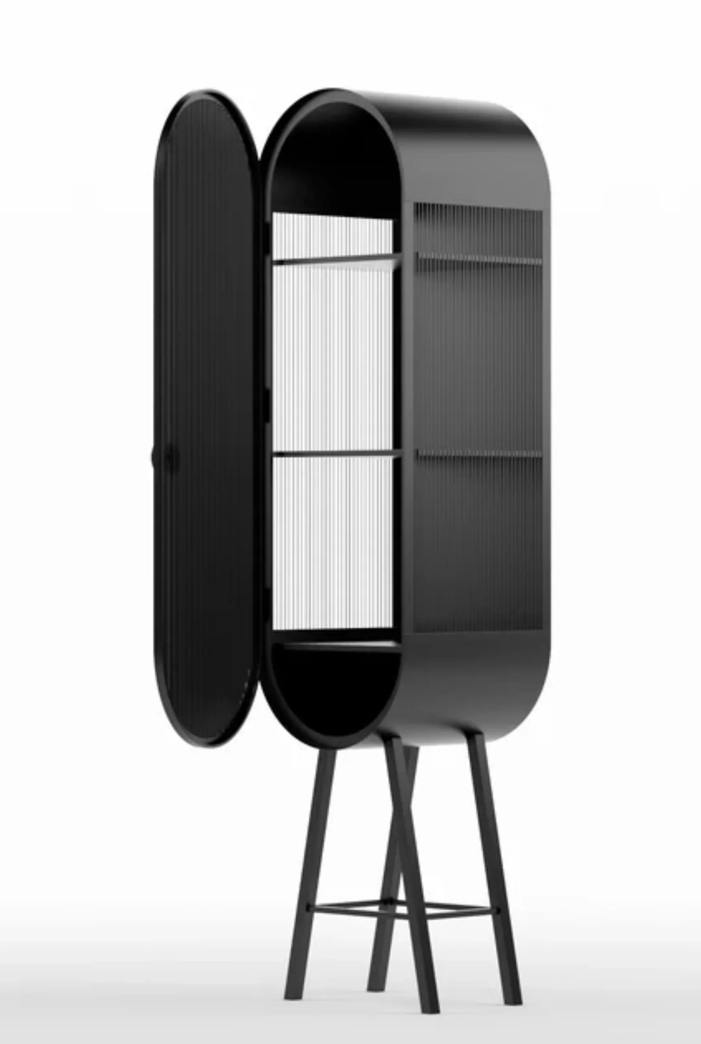 Oval Metal Cabinet with Internal Shelves for Storage/Bar in Matt Black/Oxford Blue - Image 6