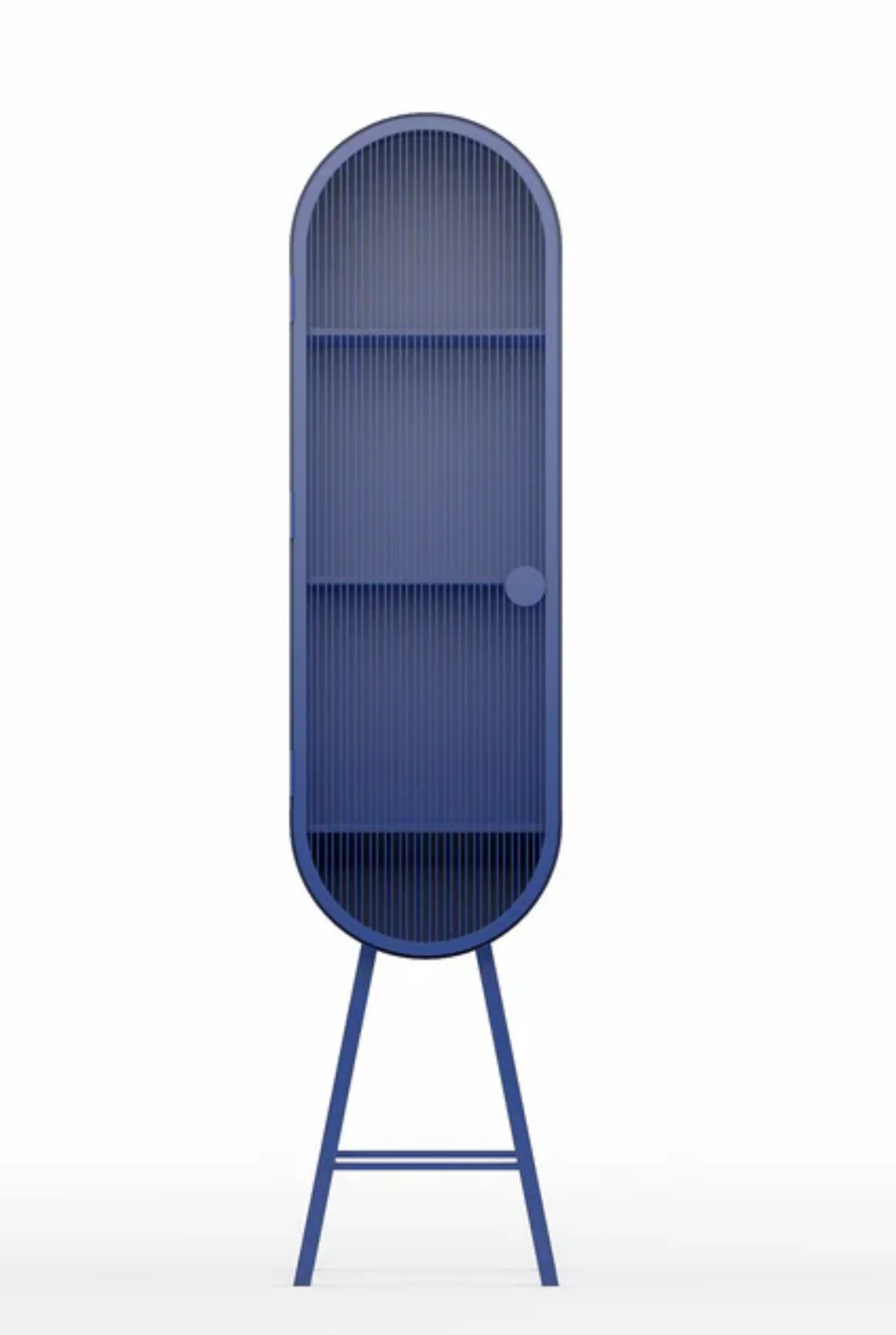 Oval Metal Cabinet with Internal Shelves for Storage/Bar in Matt Black/Oxford Blue - Image 7