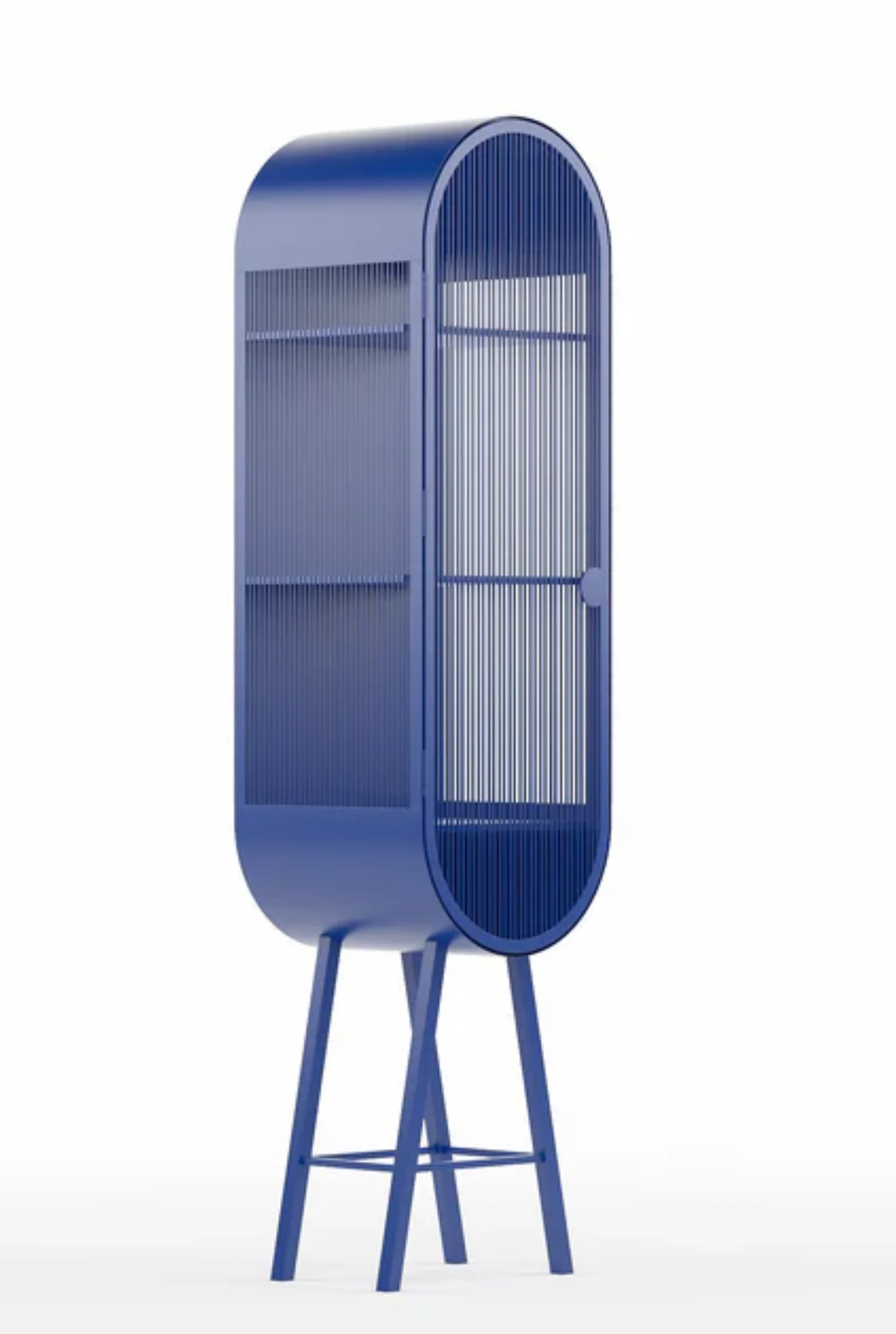 Oval Metal Cabinet with Internal Shelves for Storage/Bar in Matt Black/Oxford Blue - Image 8
