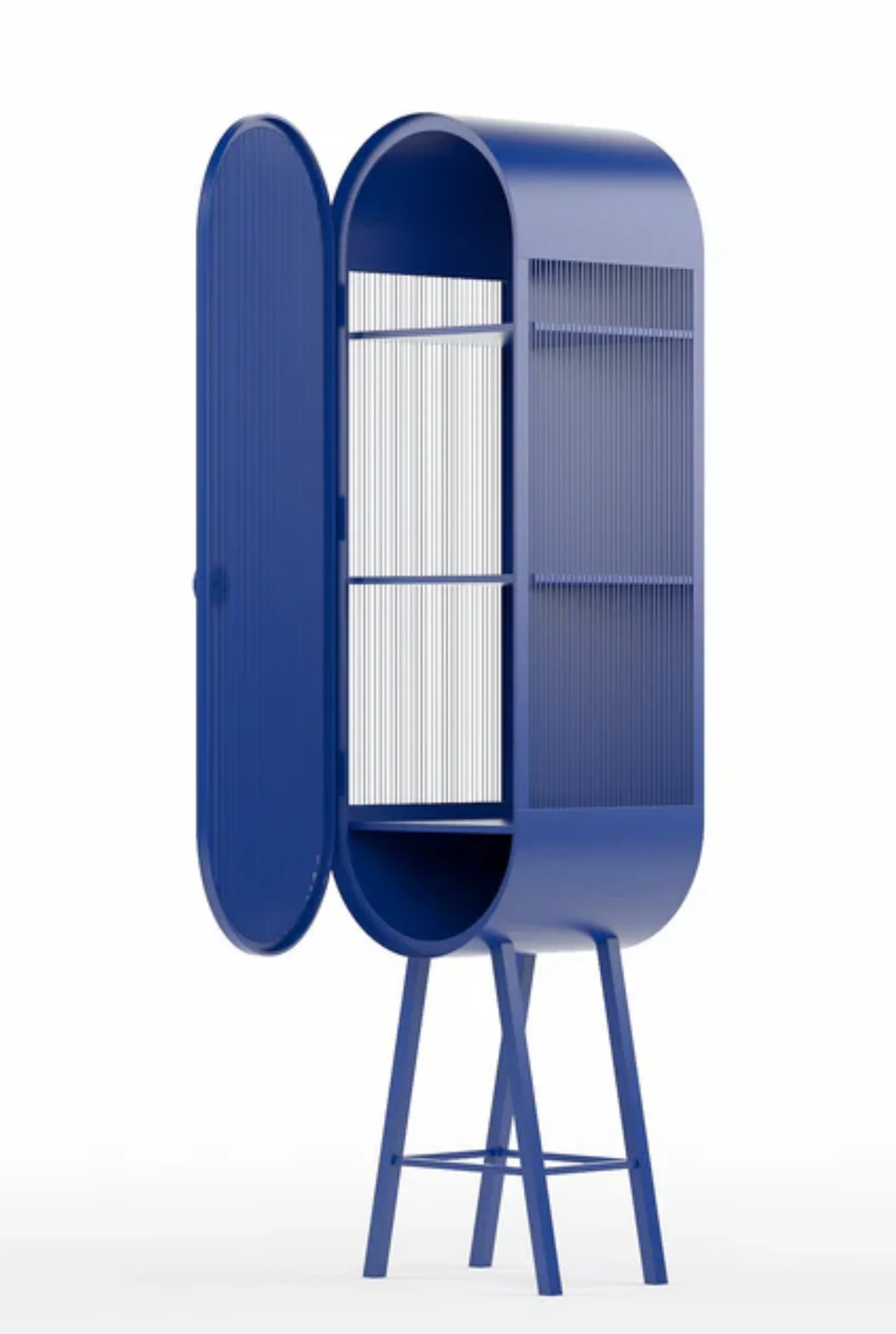 Oval Metal Cabinet with Internal Shelves for Storage/Bar in Matt Black/Oxford Blue - Image 9