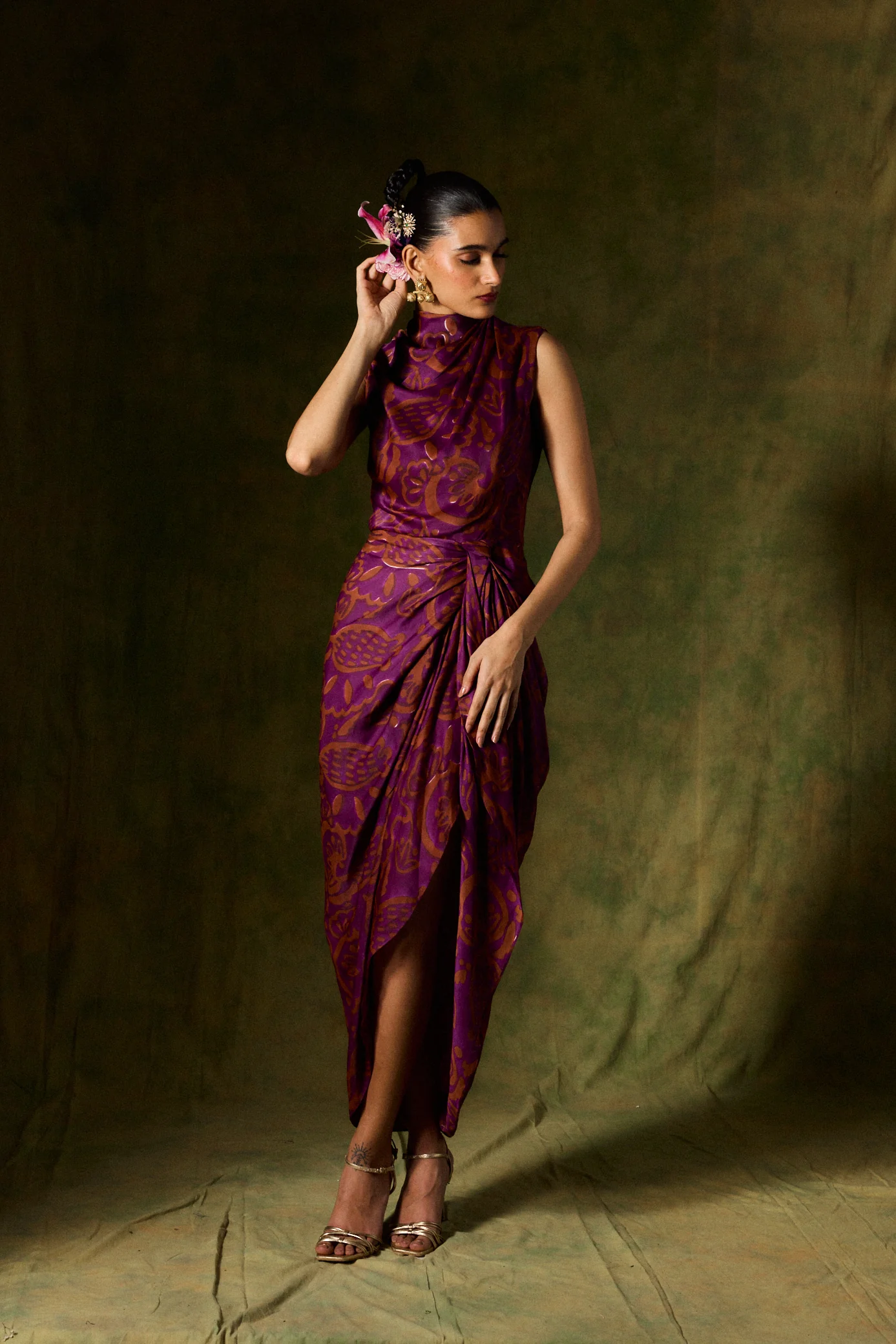 Saanjh Silk Draped Dress - Image 7
